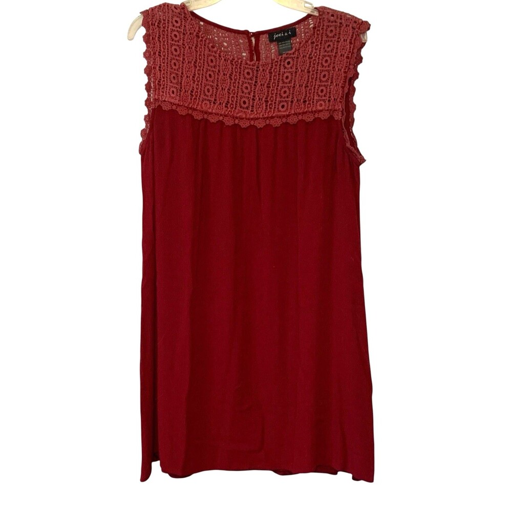 Joei & I Burgandy Color Sleeveless Crochet Top Lined Dress - Size Large